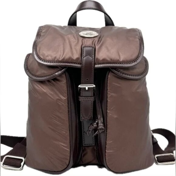 Vintage Hunting World Nylon w/Leather Trim Backpack Chocolate Brown w/COA - Picture 1 of 11